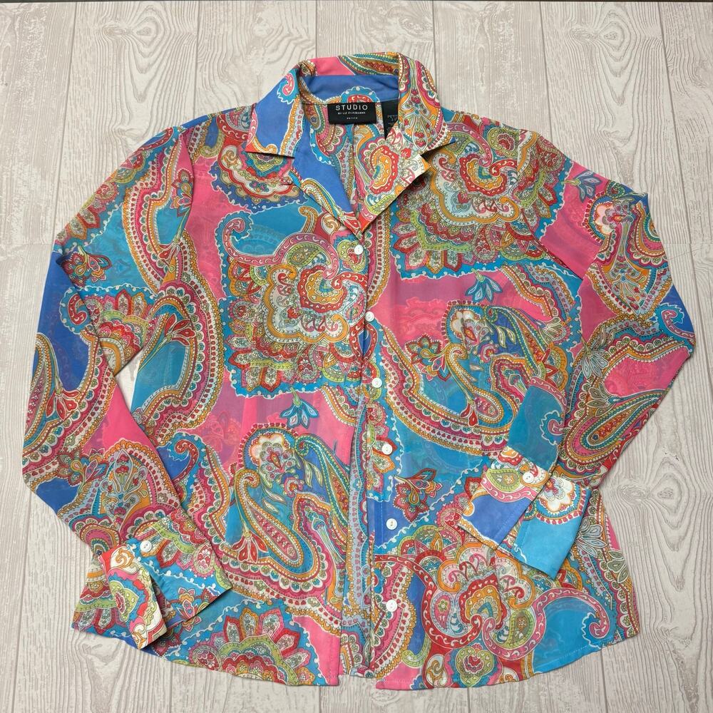 Studio Liz Claiborne Women 2P Petite Paisley Button Up Shirt Long Sleeve